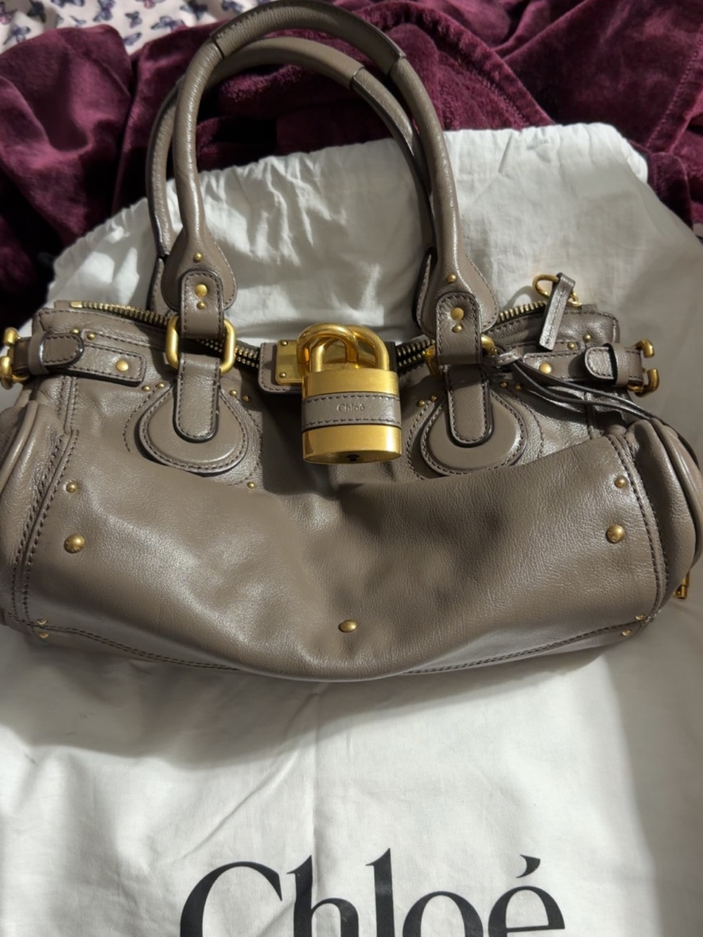 Chloe paddington smooth Leather Shoulder Satchel with Gold Padlock